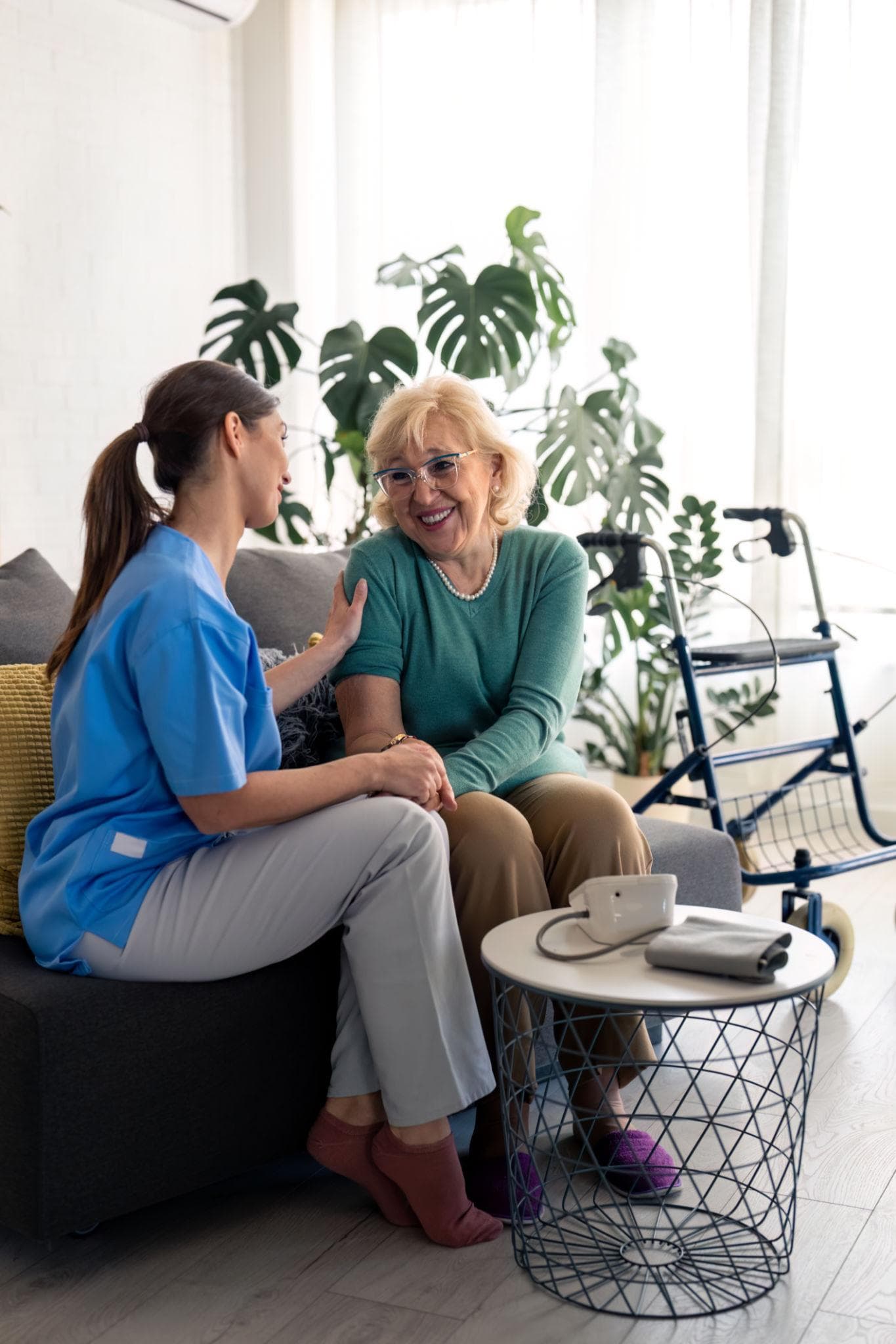 Carer supporting an elderly person in their local community
